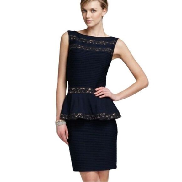 Tadashi Shoji Blue Pleated Peplum Dress - Picture 1 of 8